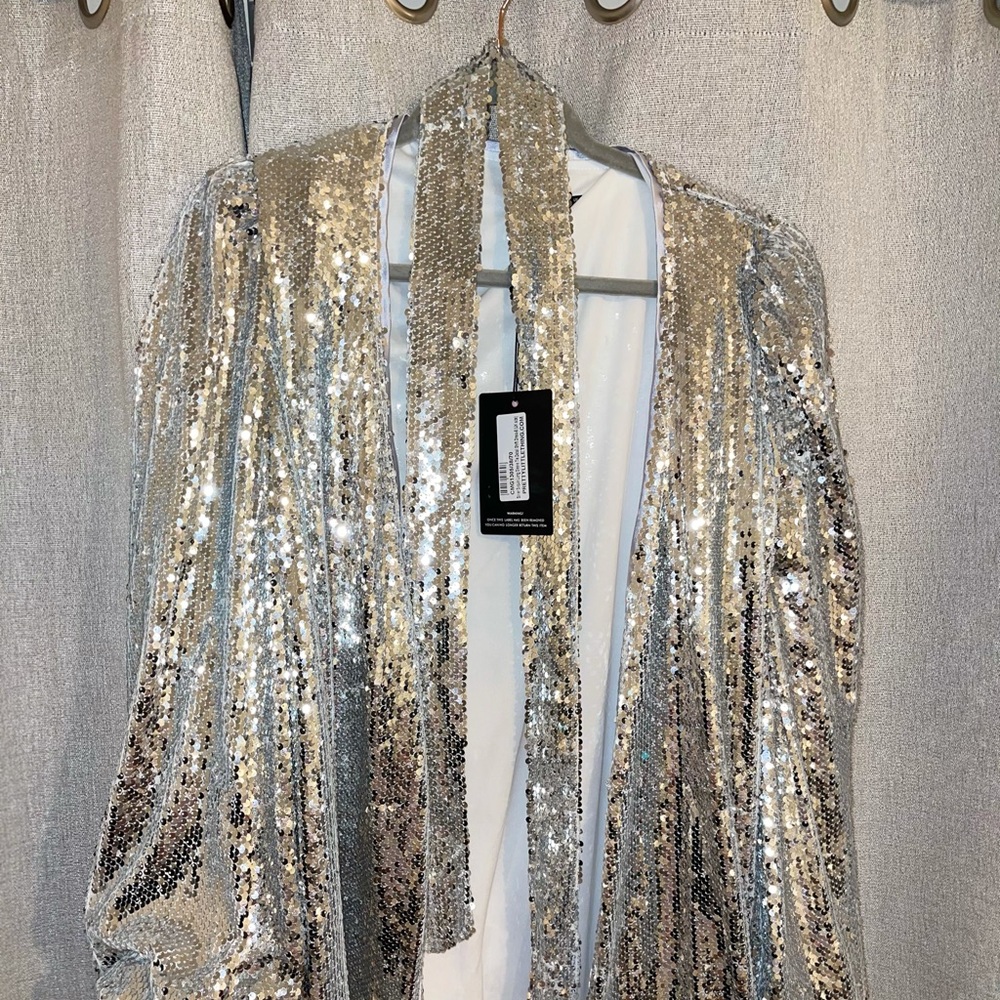 Sequin Long Sleeve Dress w/ Belt - Picture 3 of 14